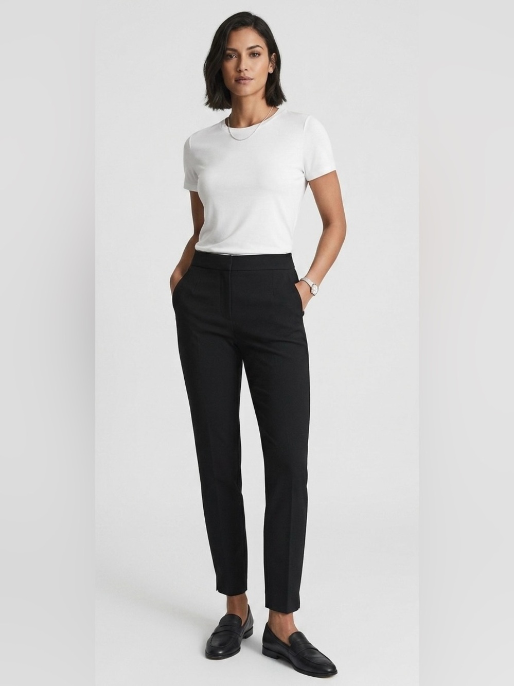 Reiss Black High-Rise Slim Ankle Pants Size 8 Tailored Trouser Minimalist Luxury